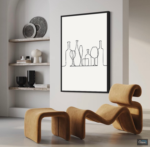 Cocktail Glasses and Bottles Line Art Wall Canvas