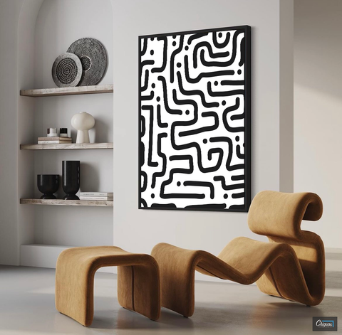 Squiggles and Dots Abstract Geometric Line Art Wall Canvas