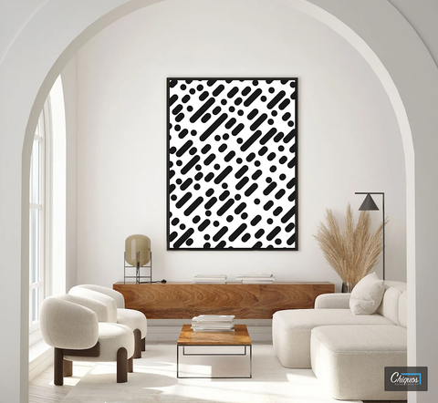 Diagonal Lines & Dots Abstract Geometric Line Art Wall Canvas