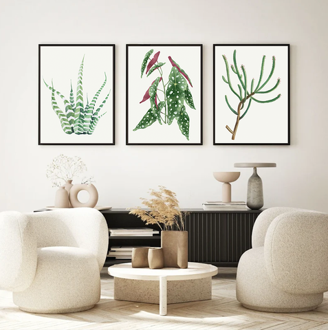 Set of 3 Botanical Plants Watercolor Canvas Wall Art