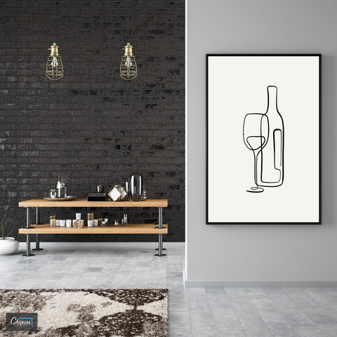 Wine Bottle and Glass Line Art Wall Canvas