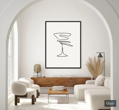 Martini Cocktail Glass Line Art Wall Canvas
