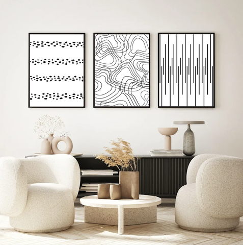 Set of 3 Canvases Minimalist Dynamic Abstract Animal Print Line Art Wall Art