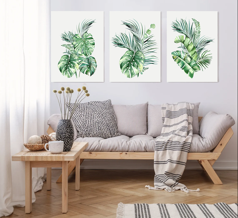 Set of 3 Tropical Botanical #3 Modern Canvas Wall Art